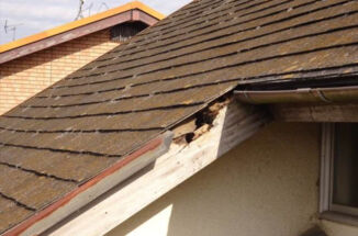 つくば市・屋根の現場調査。スレート屋根は劣化し変色、破風板には穴が開いていました！