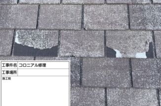 石岡市で、コロニアル屋根瓦補修工事・養生工事を行いました！