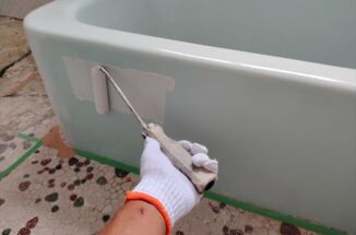 土浦市で浴室リフォーム！浴槽塗装完了！壁も床もシートを貼り綺麗になりました