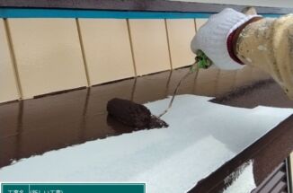 小美玉市の10年ぶりの塗装メンテナンス現場！霧除け庇をマックスシールド1500で塗り替え！