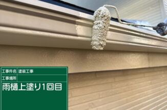 石岡市で雨樋塗装。カビ被害の遭った雨樋に防カビ・防藻塗装をおこないました