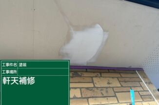 かすみがうら市、破損した軒天をパテで補修しました
