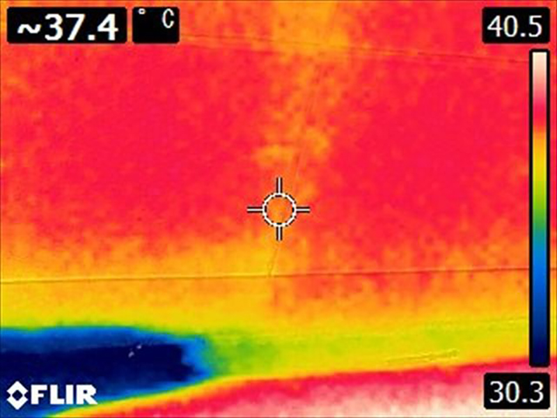 温度が低いところが水が侵入していたり、水が溜まっている箇所です。