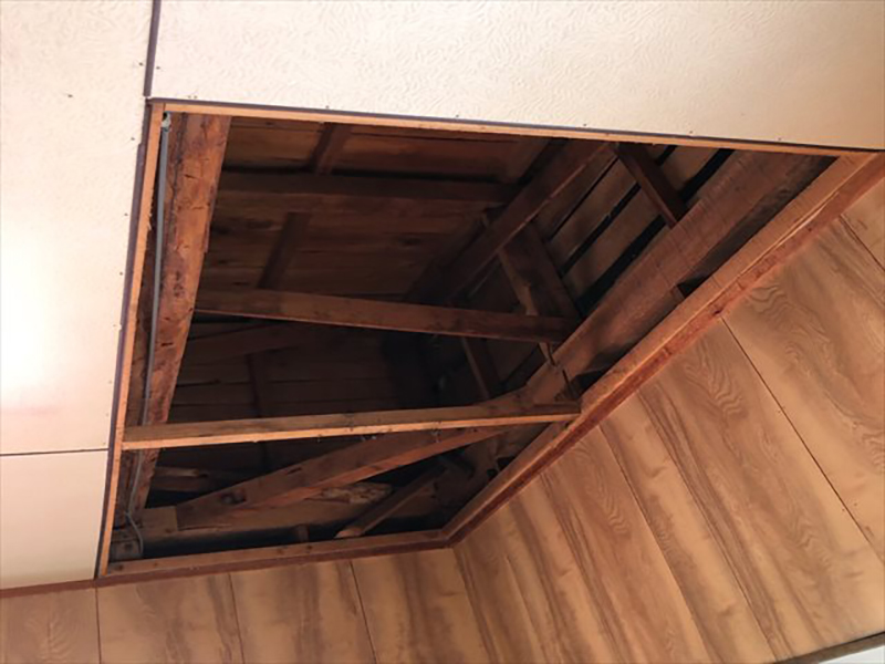 こちらは雨漏りしている部分のみが傷んでいたので、天井を部分解体しました。