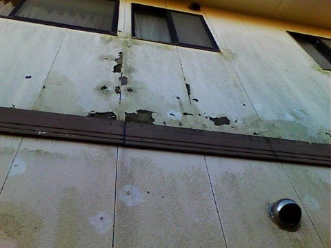 土浦市で現場調査！外壁に大きな穴が空いているので塗装と補修が必要です！