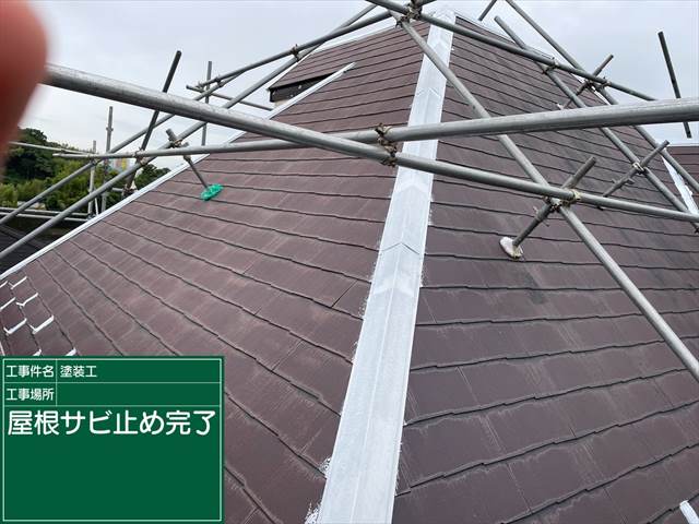 傾斜のある屋根の写真。塗装された部分だけ白くなっている